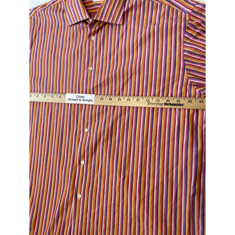 Arthur & Fox Mens Long Sleeve Orange Striped Buttoned Shirt, Size 44 / US XL - Picture 6 of 10